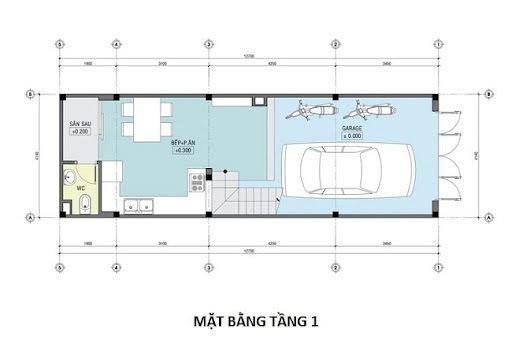 Mặt bằng tầng trệt thiết kế nhà ống 50m2