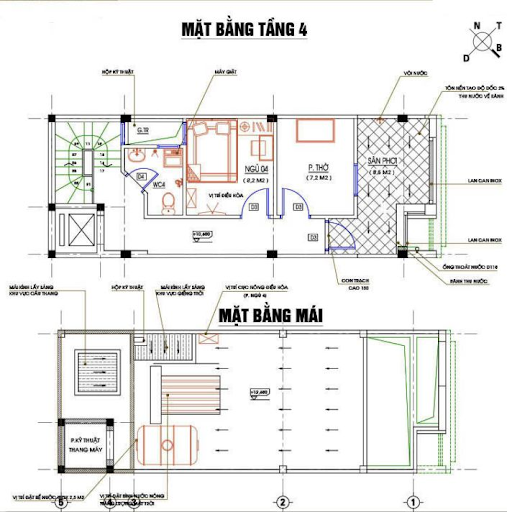 mặt bằng tầng 4, tầng mái