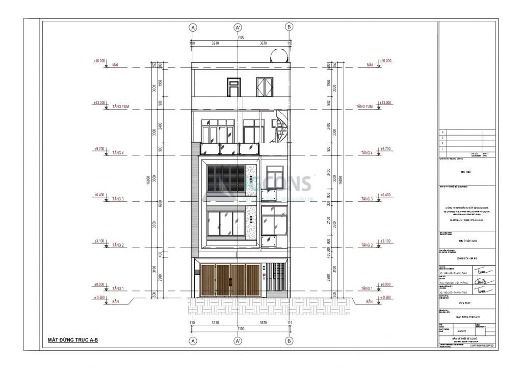 mặt đứng nhà phố 4 tầng 1 tum