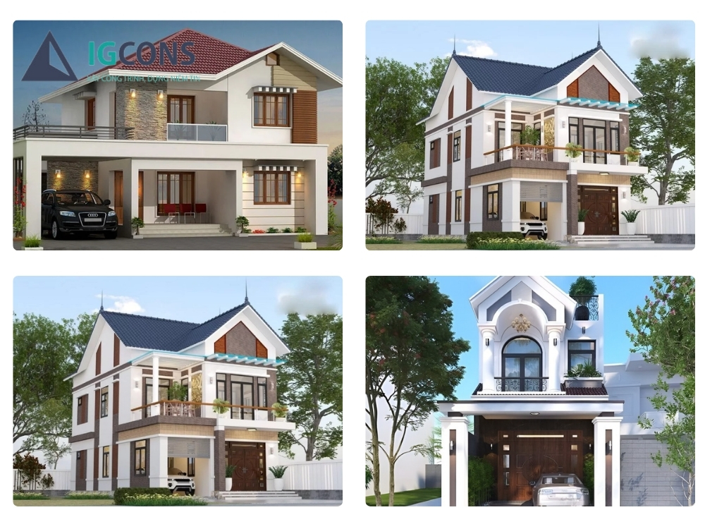 Mẫu nhà mái thái 2 tầng 80m2 có gara ô tô