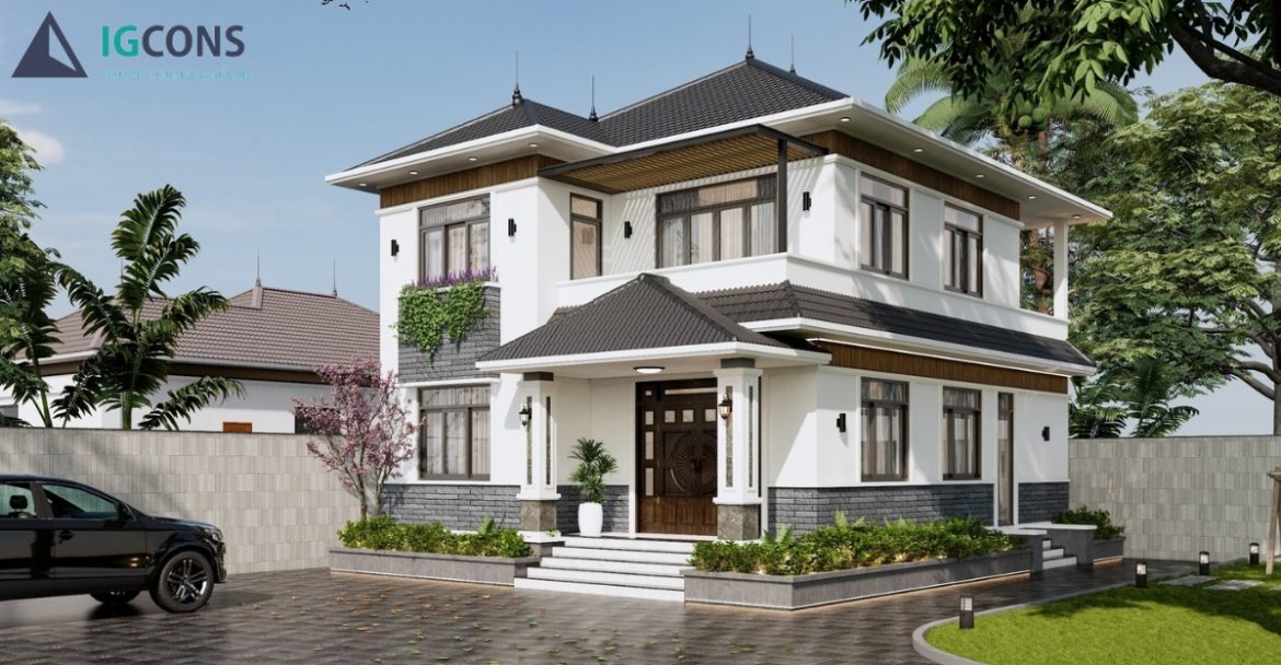 mẫu nhà 2 tầng mái thái 80m2