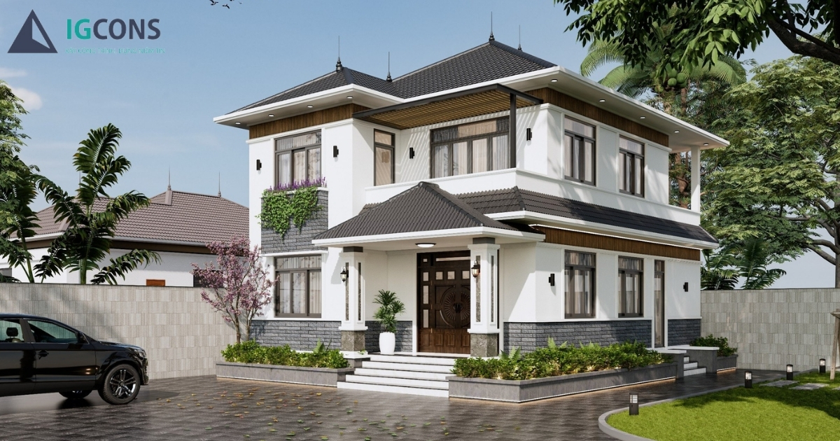 mẫu nhà 2 tầng mái thái 80m2