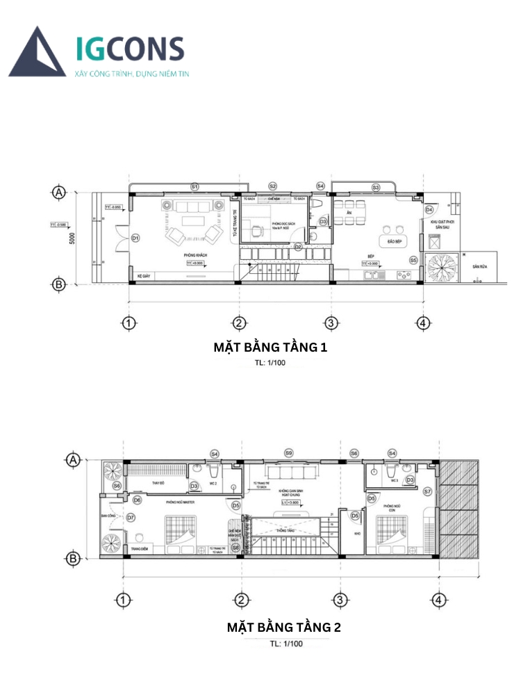 Bản vẽ 3d nhà ống 2 tầng 5x20 3 phòng ngủ