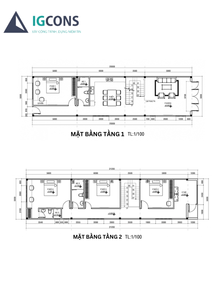 Bản vẽ 3d nhà ống 2 tầng 5x20 4 phòng ngủ