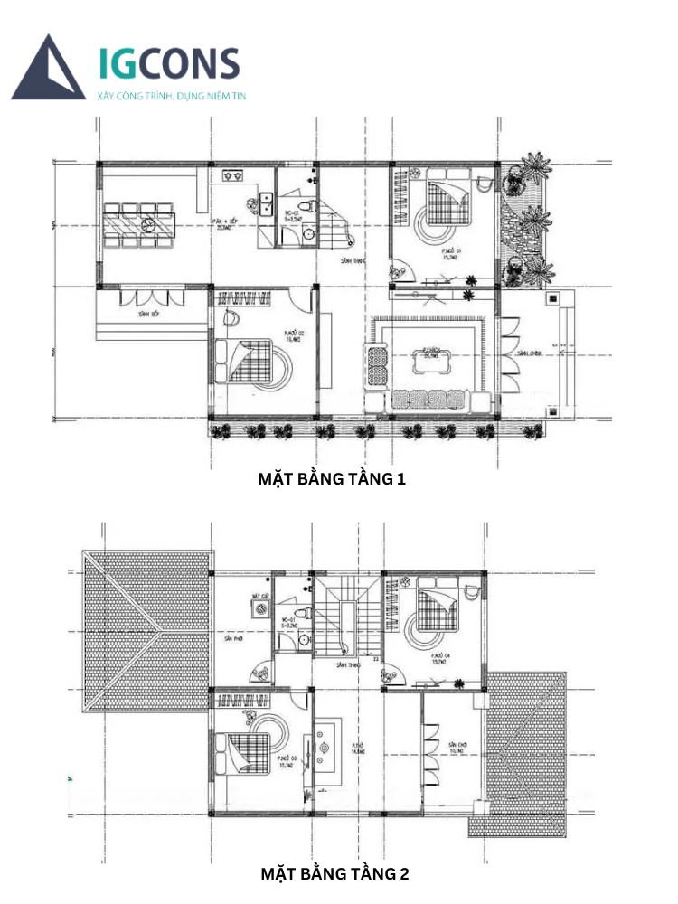 Bản vẽ thiết kế nhà 2 tầng 8x10m