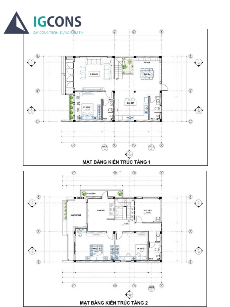 Bản vẽ cad nhà 2 tầng 7x12m