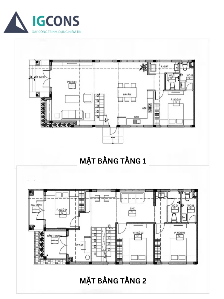 Bản vẽ thiết kế nhà 2 tầng 9x10m 