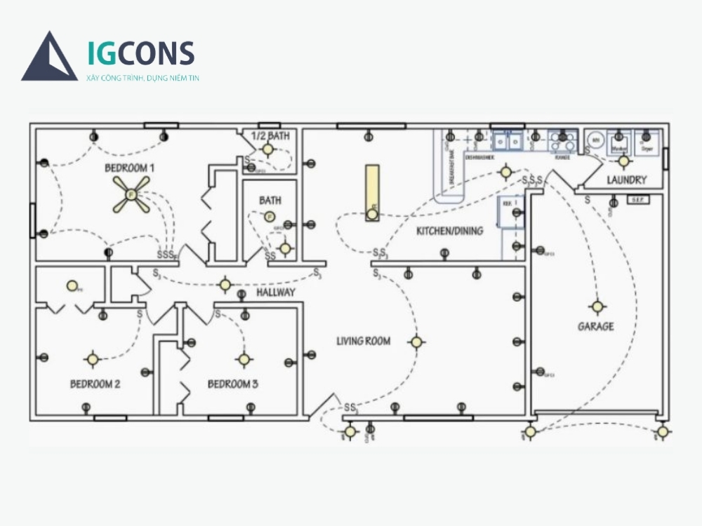 Bản vẽ điện nhà cấp 4 3 phòng ngủ