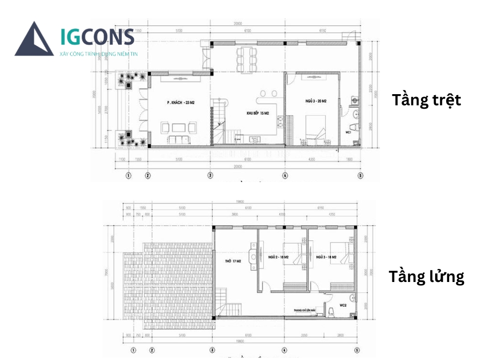 Bản vẽ nhà cấp 4 có gác lửng