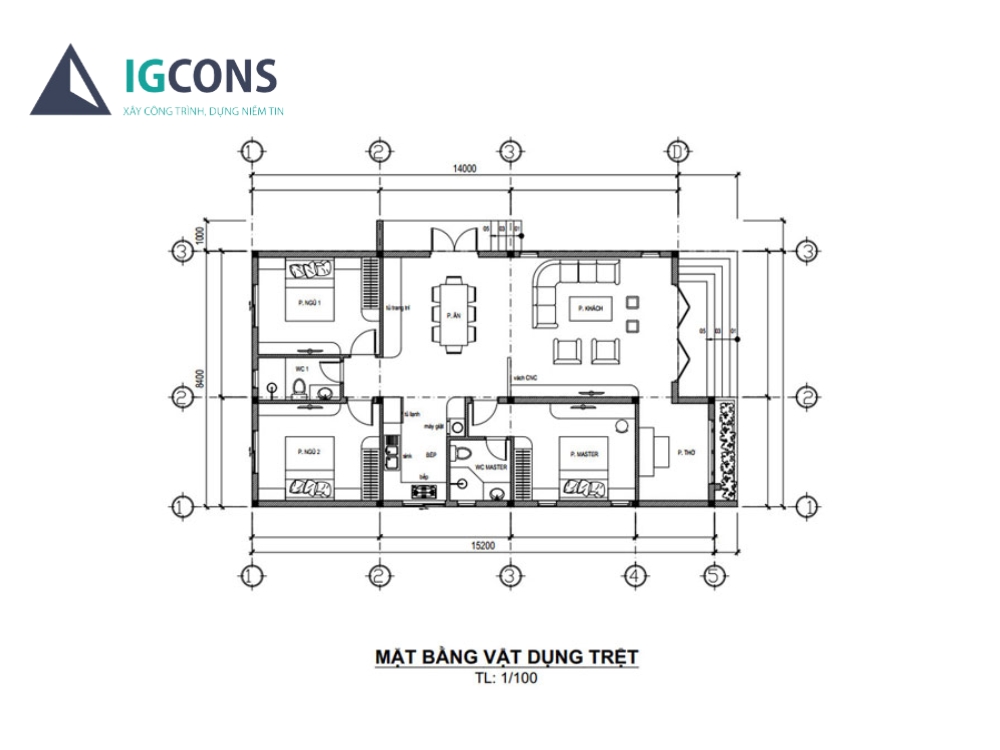 Bản vẽ mặt bằng nhà cấp 4 mái bằng