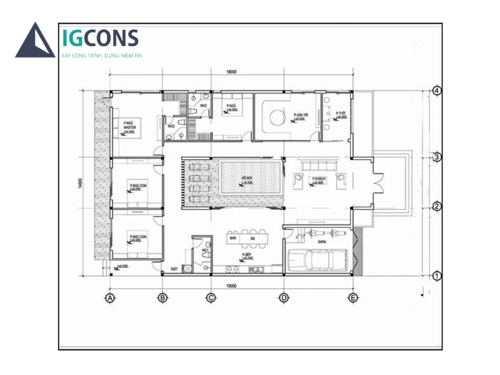 Bản vẽ mặt đứng nhà cấp 4 có hồ bơi kiểu Mỹ