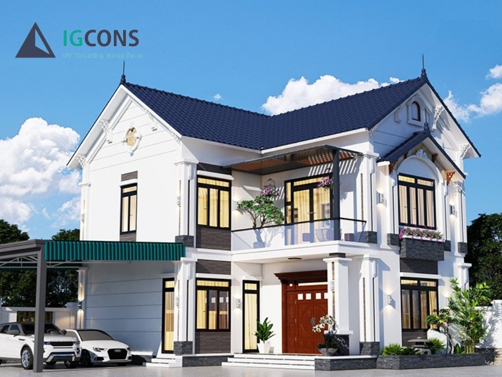 Mẫu nhà 2 tầng chữ L 100m2 mẫu số 1