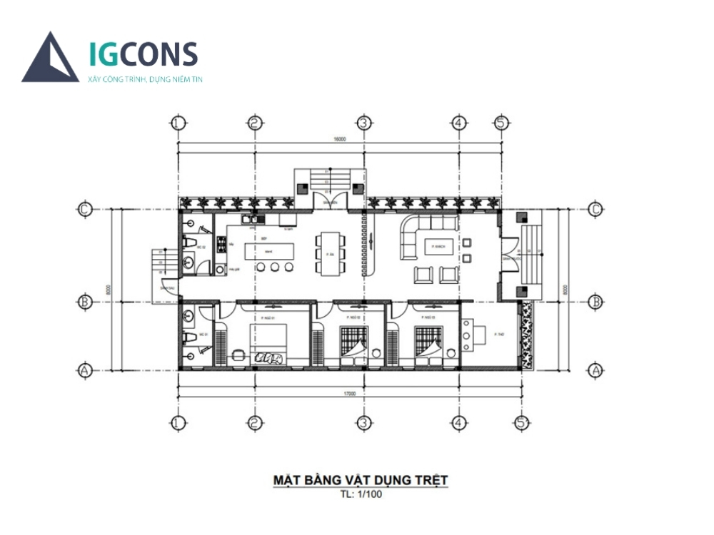 Bản vẽ công năng nhà cấp 4 ngang 8m hiện đại, tiện nghi