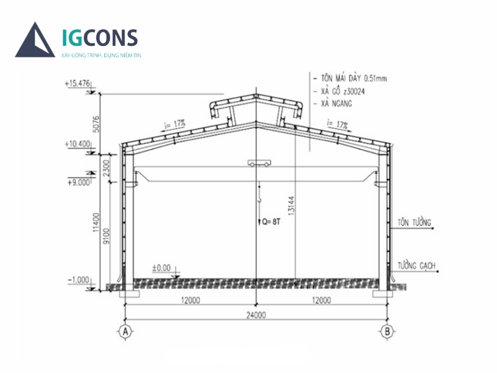 Bản vẽ nhà kho có cẩu trục