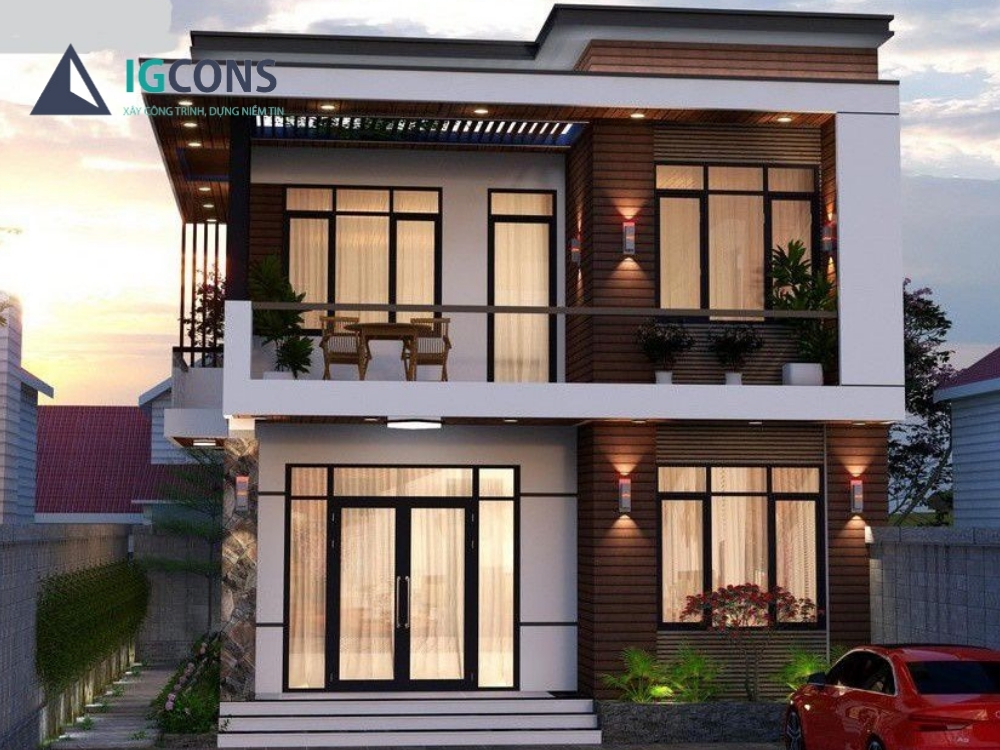 Nhà vuông 2 tầng 80m2 mái bằng mẫu số 1