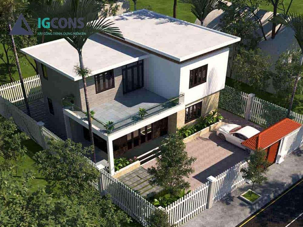 Nhà vuông 2 tầng 80m2 mái bằng mẫu số 3