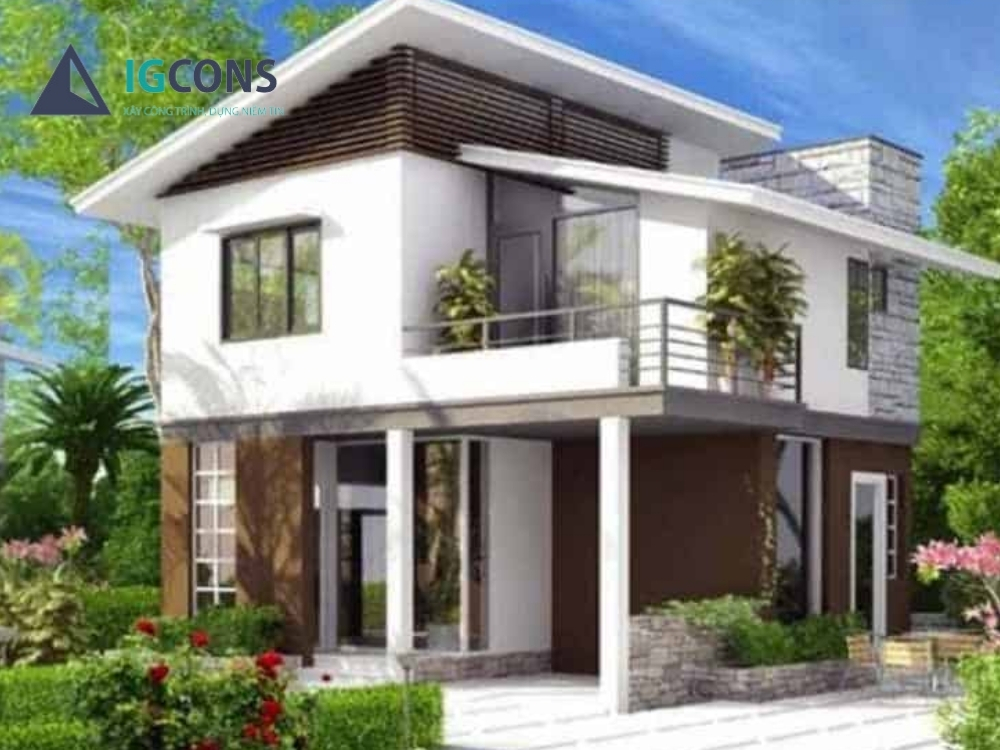 Nhà vuông 2 tầng 80m2 mái lệch mẫu số 1