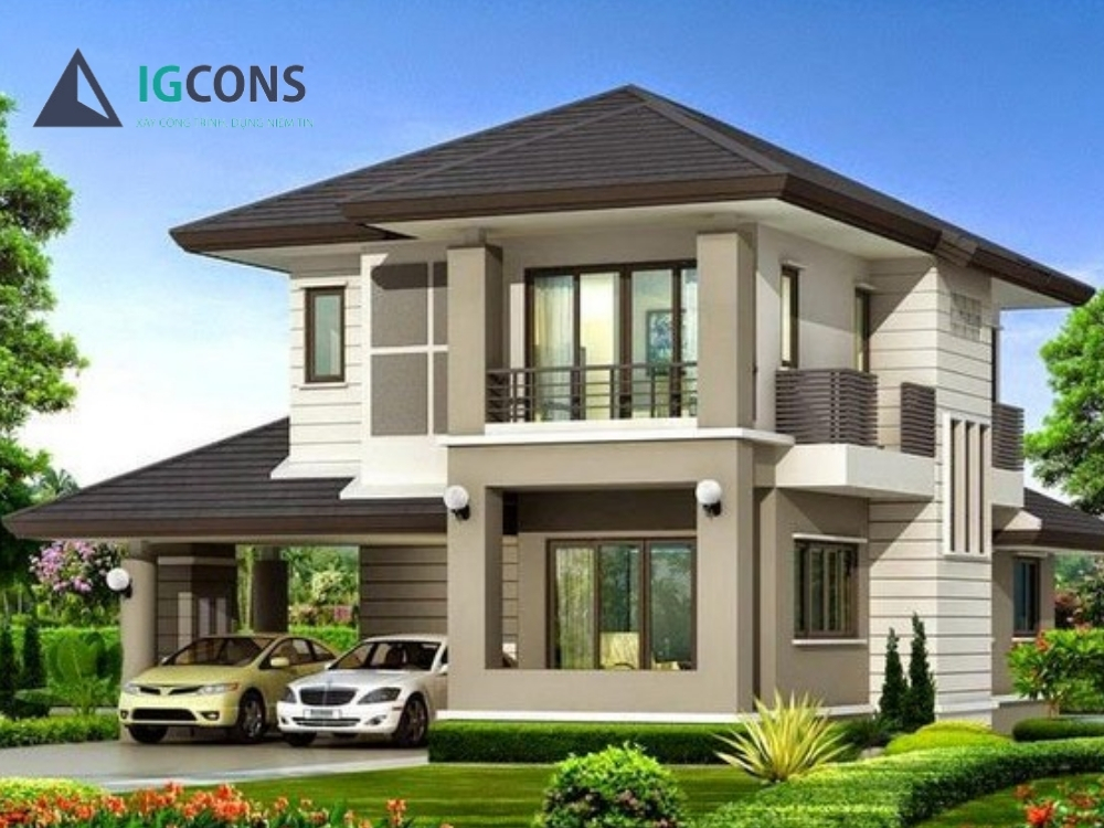 Nhà 2 tầng 4 phòng ngủ 80m2 có gara ô tô mẫu số 3