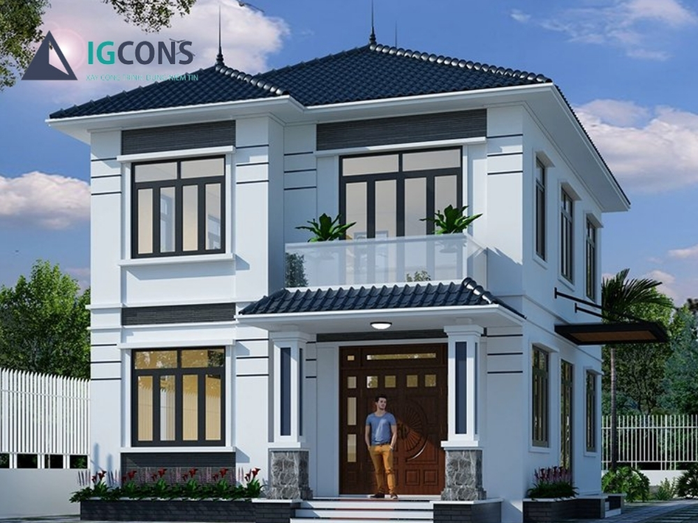 Mẫu nhà vuông 2 tầng 100m2 số 1