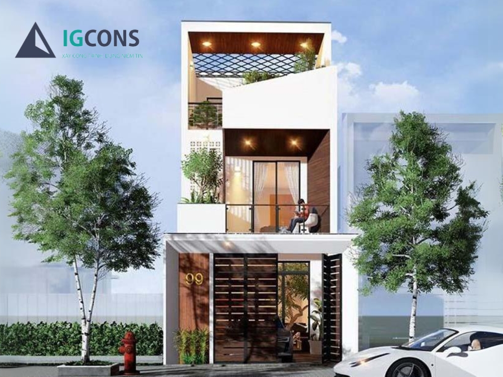 Thiết kế nhà ống 2 tầng 1 tum mái tôn 4x17m đẹp mẫu 2