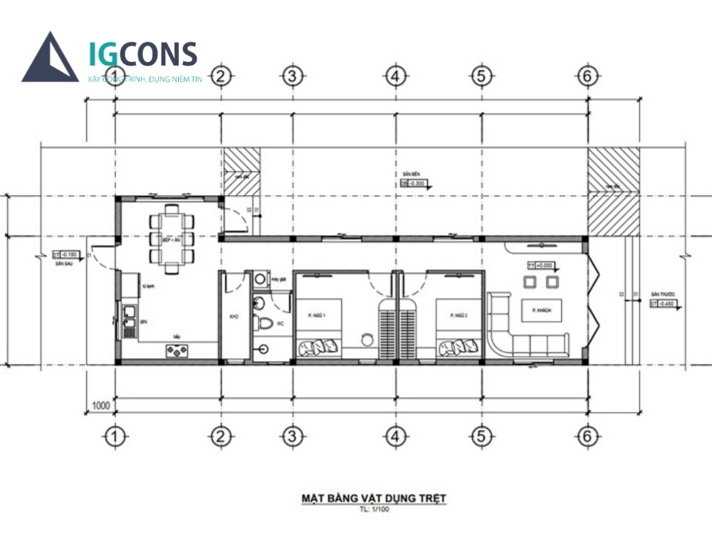 Bản vẽ mặt bằng nhà cấp 4 mái tôn đơn giản
