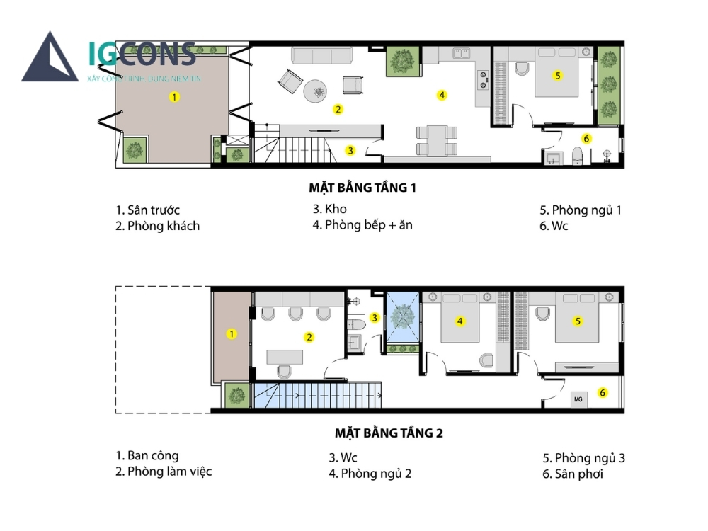 Bản vẽ thi công cho mẫu nhà 2 tầng 8x12m