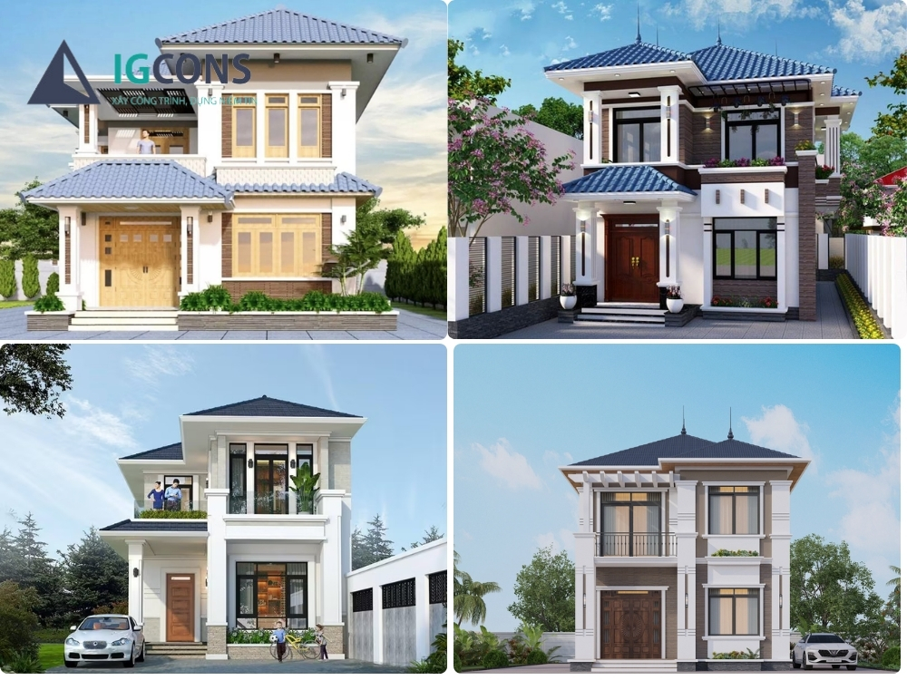 Mẫu nhà 2 tầng 4 phòng ngủ 8x12 đẹp, mới lạ