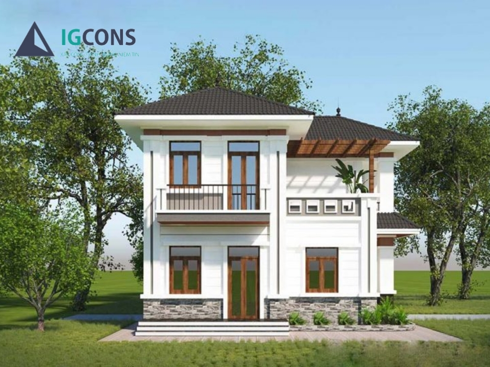 Thiết kế nhà vuông 8x9m 2 tầng 2 phòng ngủ mẫu số 2