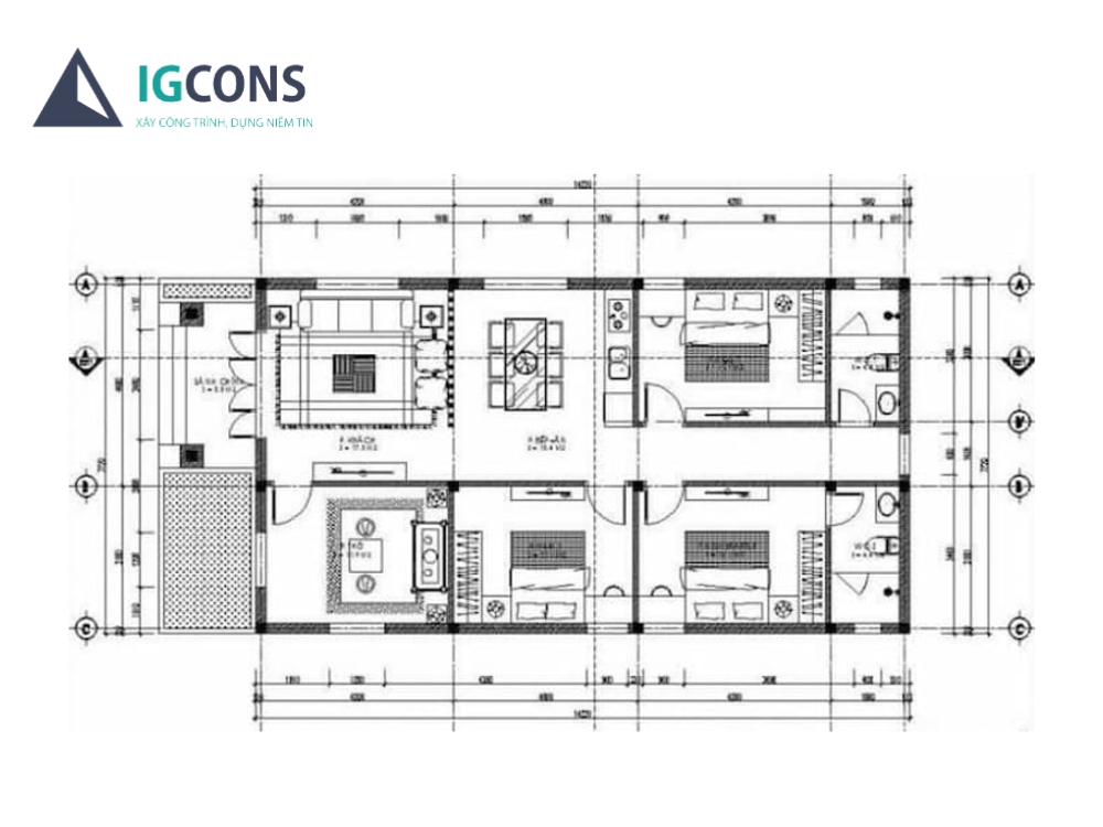 Bản vẽ mặt bằng nhà 1 tầng đơn giản
