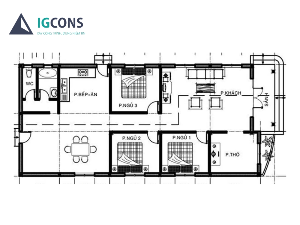 Bản vẽ thiết kế nhà 1 tầng 8x15m