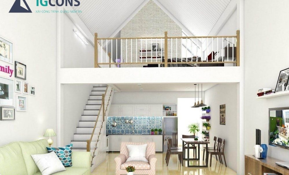 Mẫu nhà ống 1 tầng có gác lửng đa dụng số 1