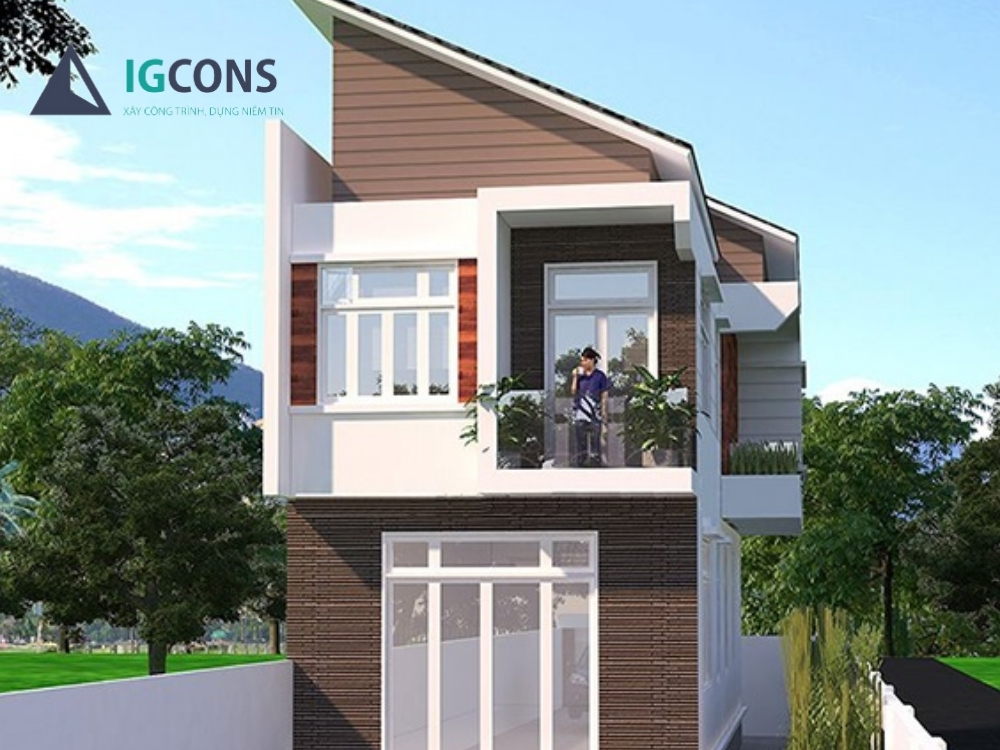 Mẫu nhà ống 2 tầng 4x15m có 3 phòng ngủ mái lệch mẫu 2