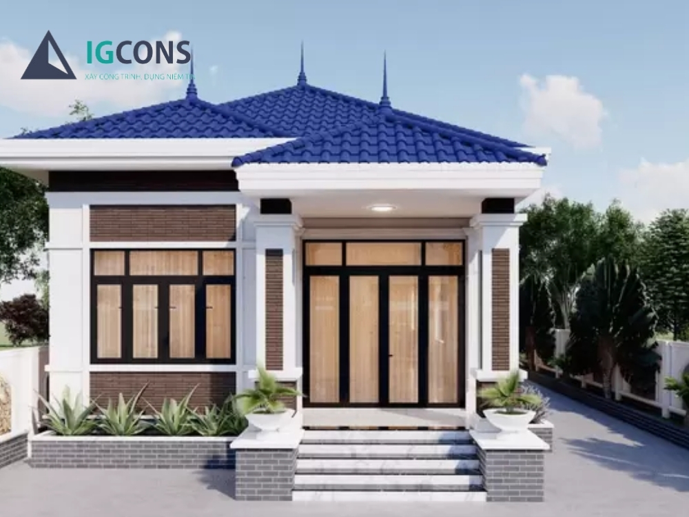 Mẫu nhà 1 tầng 4 phòng ngủ 100m2 có phòng thờ số 2