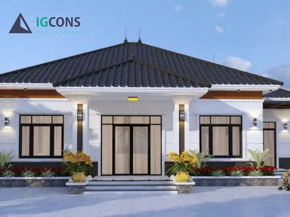 Mẫu nhà 1 tầng 4 phòng ngủ 100m2 có phòng thờ số 3