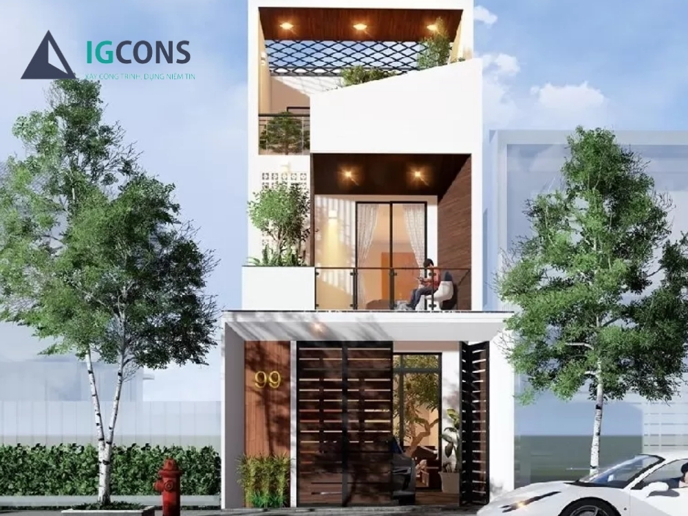 Mẫu nhà 2 tầng 5 phòng ngủ 100m2 có tầng tum số 1