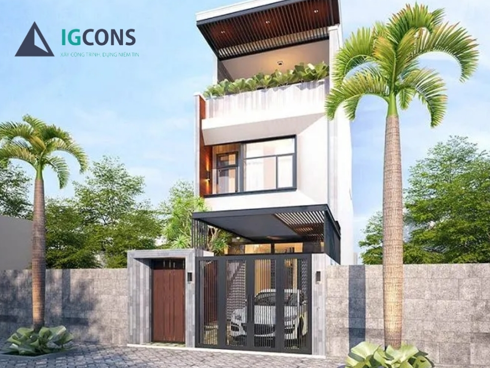 Mẫu nhà 2 tầng 5 phòng ngủ 100m2 có tầng tum số 2