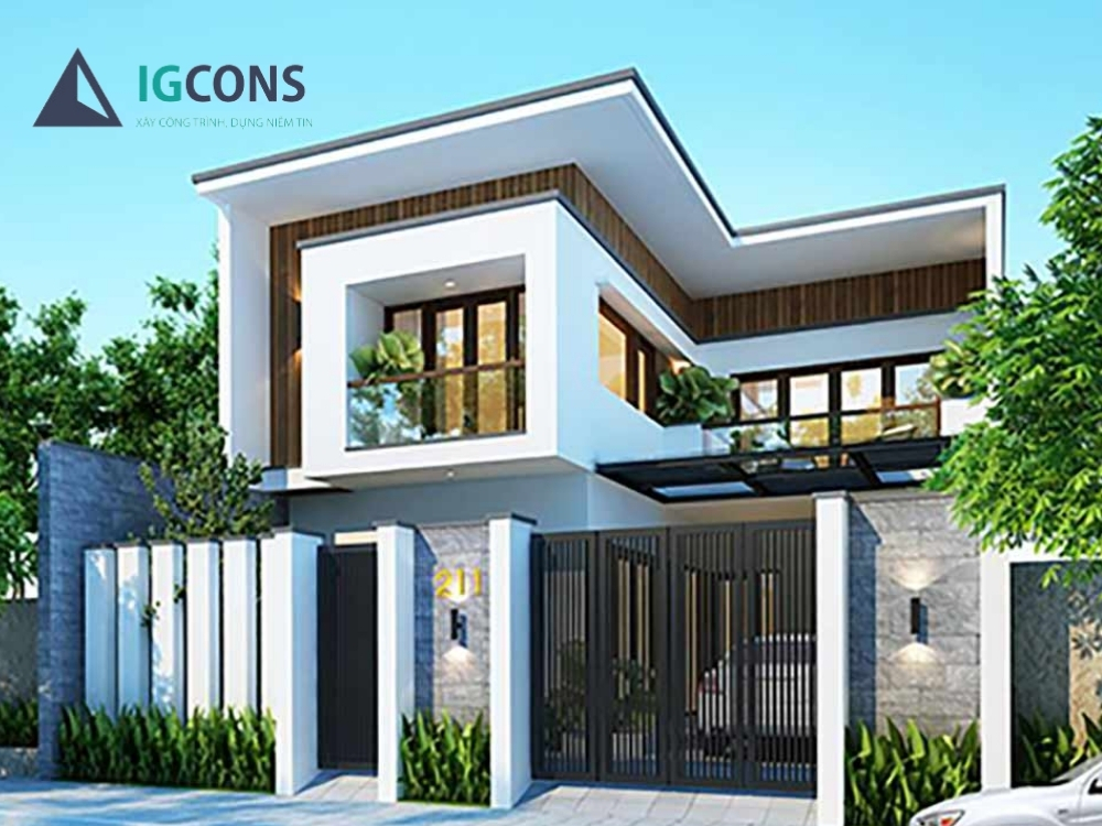 Mẫu nhà 2 tầng 5 phòng ngủ 100m2 mái bằng số 1