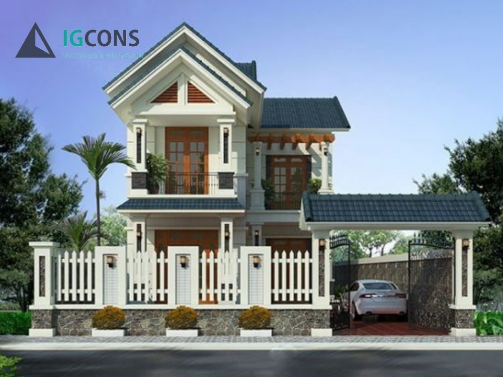 Mẫu nhà chữ L 2 tầng 5 phòng ngủ 100m2 số 2