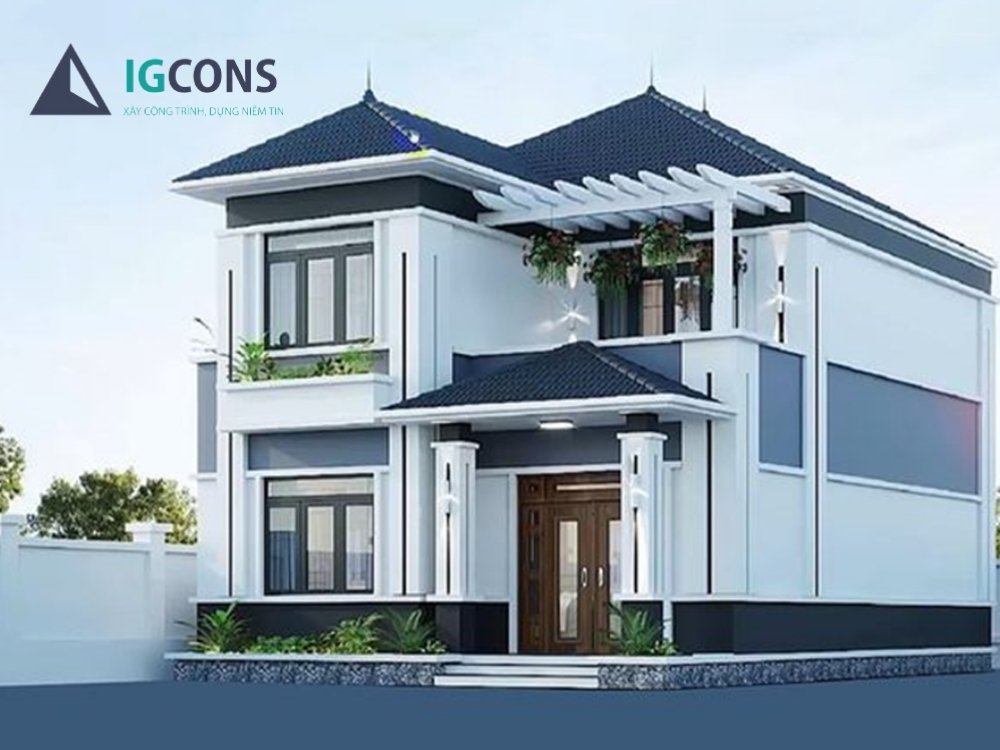 Mẫu nhà chữ L 2 tầng 5 phòng ngủ 100m2 số 3