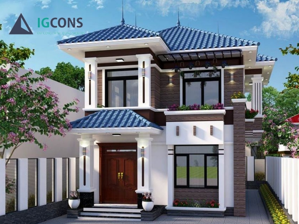 Mẫu nhà 2 tầng 5 phòng ngủ 100m2 đẹp, hiện đại số 3