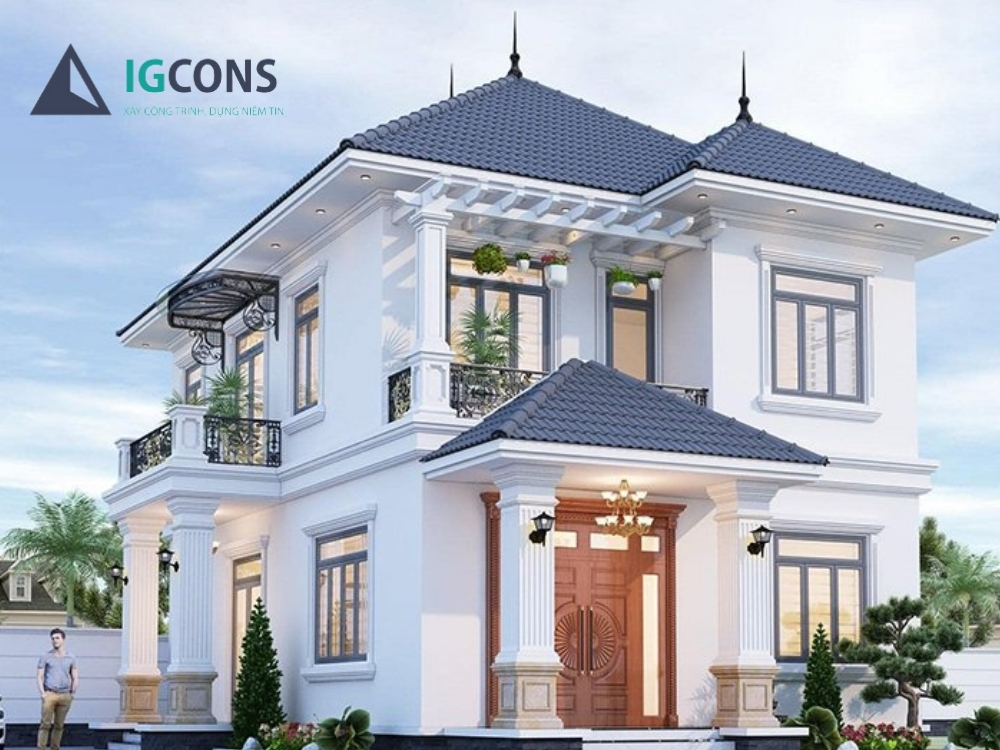 Mẫu thiết kế nhà 2 tầng 5 phòng ngủ 100m2 có phòng thờ số 3