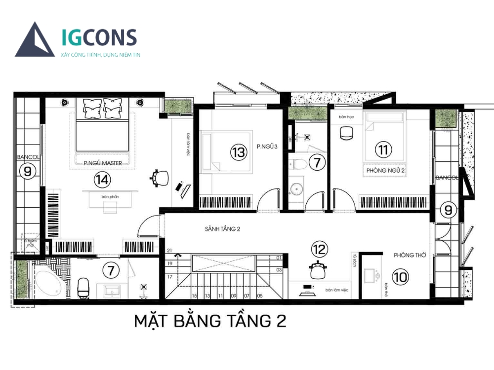 Nhà 2 tầng mái bằng 4 phòng ngủ ở nông thôn số 2