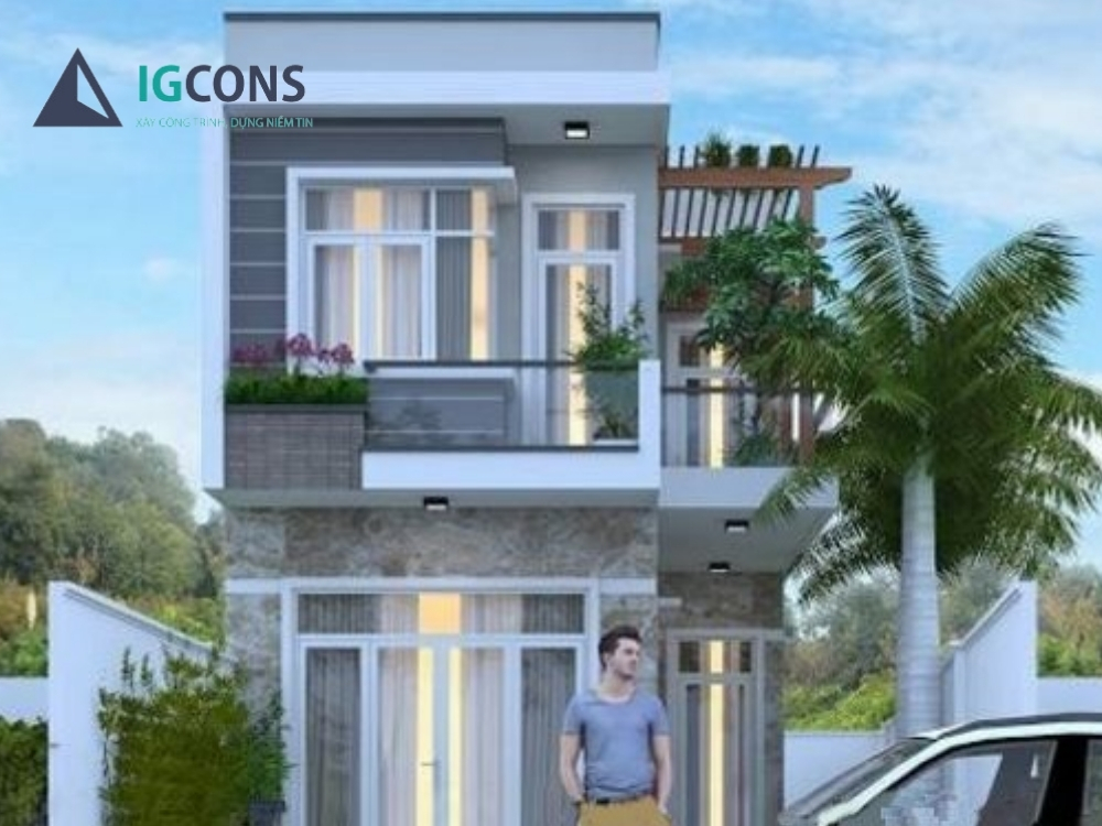 Thiết kế nhà 2 tầng 100m2 mái bằng mẫu 2