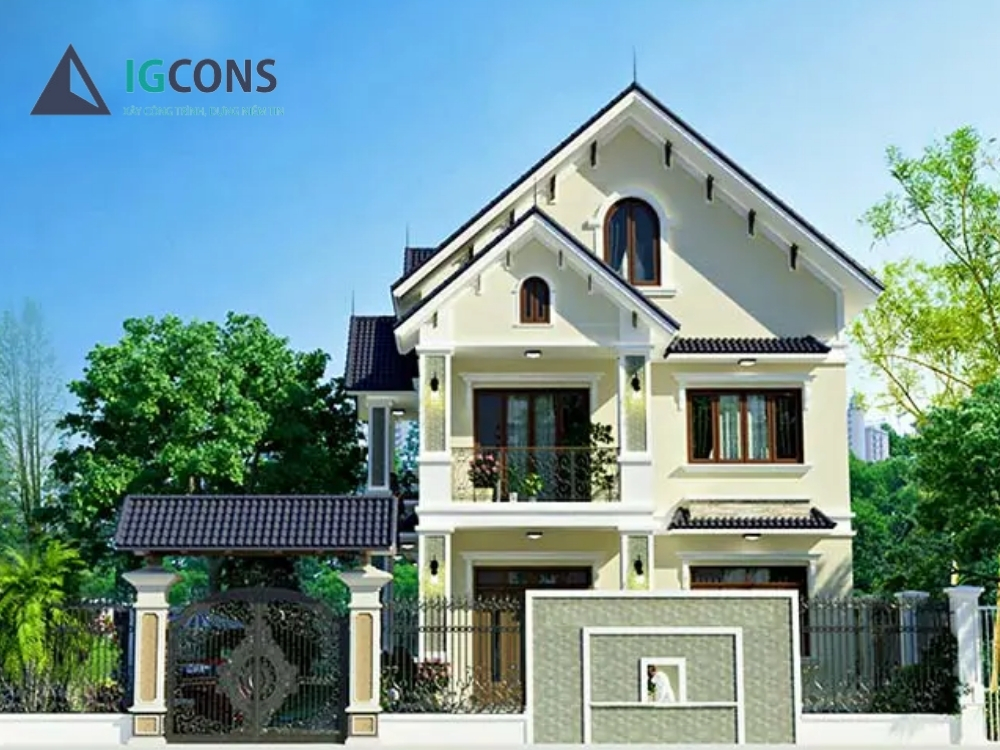 Nhà 2 tầng 4 phòng ngủ 100m2 phong cách tân cổ điển mẫu 2