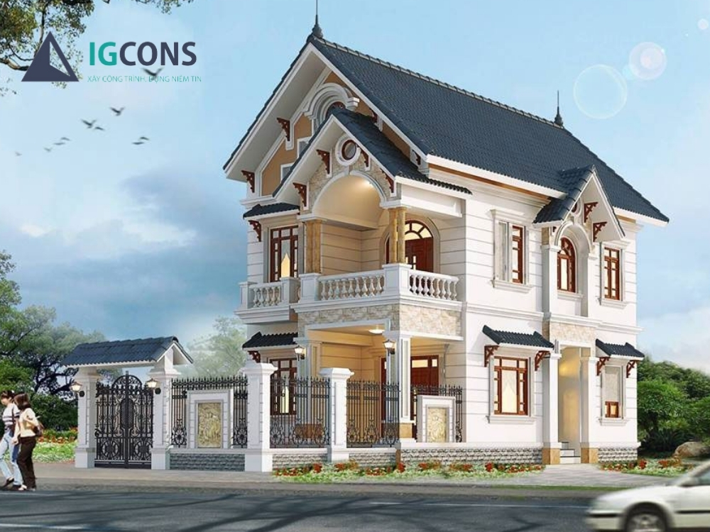 Thiết kế nhà 2 tầng 100m2 4 phòng ngủ mái thái mẫu 1