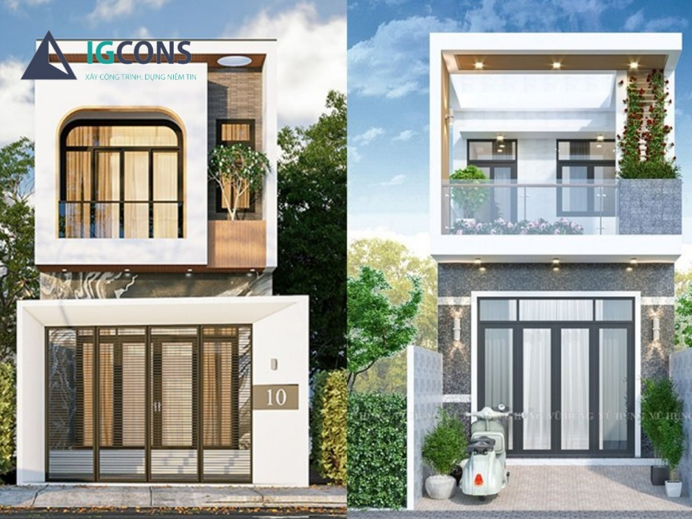 Thiết kế nhà 2 tầng 100m2 mái bằng mẫu 1