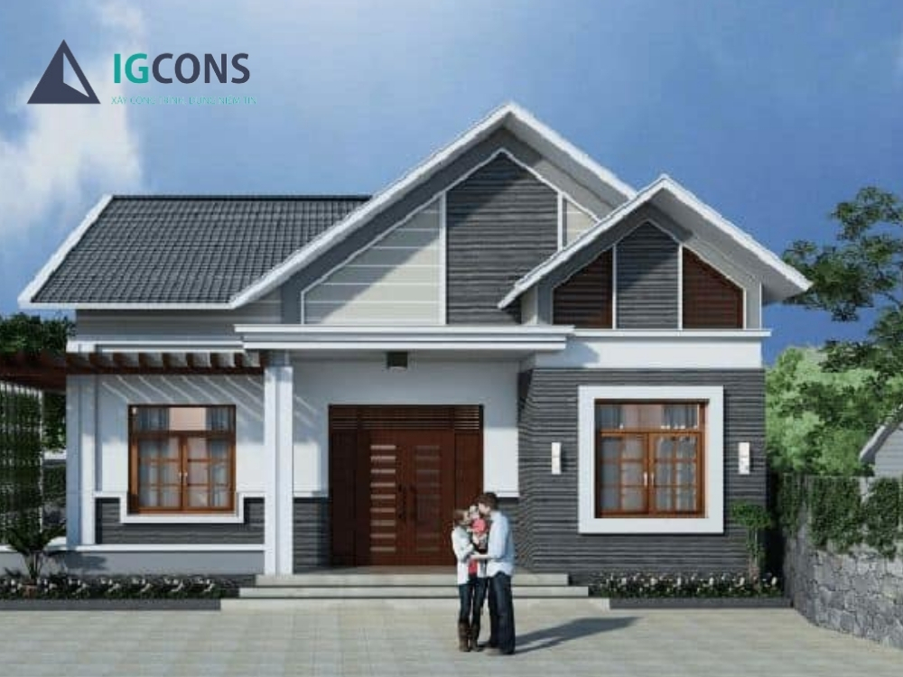 Thiết kế nhà 1 tầng 80m2 mái thái mẫu số 2