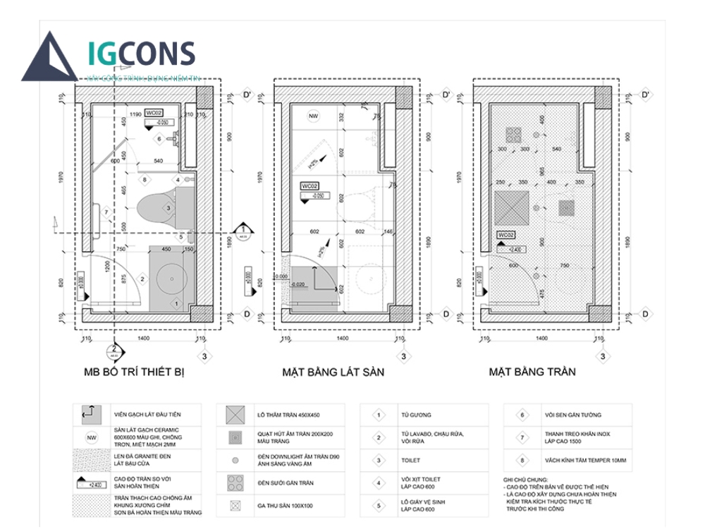 Bản vẽ nhà vệ sinh tách riêng nhà tắm