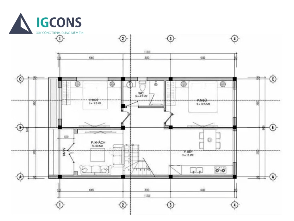 Bản vẽ thiết kế nhà mặt tiền 6m chi tiết từ kỹ sư tầng 1